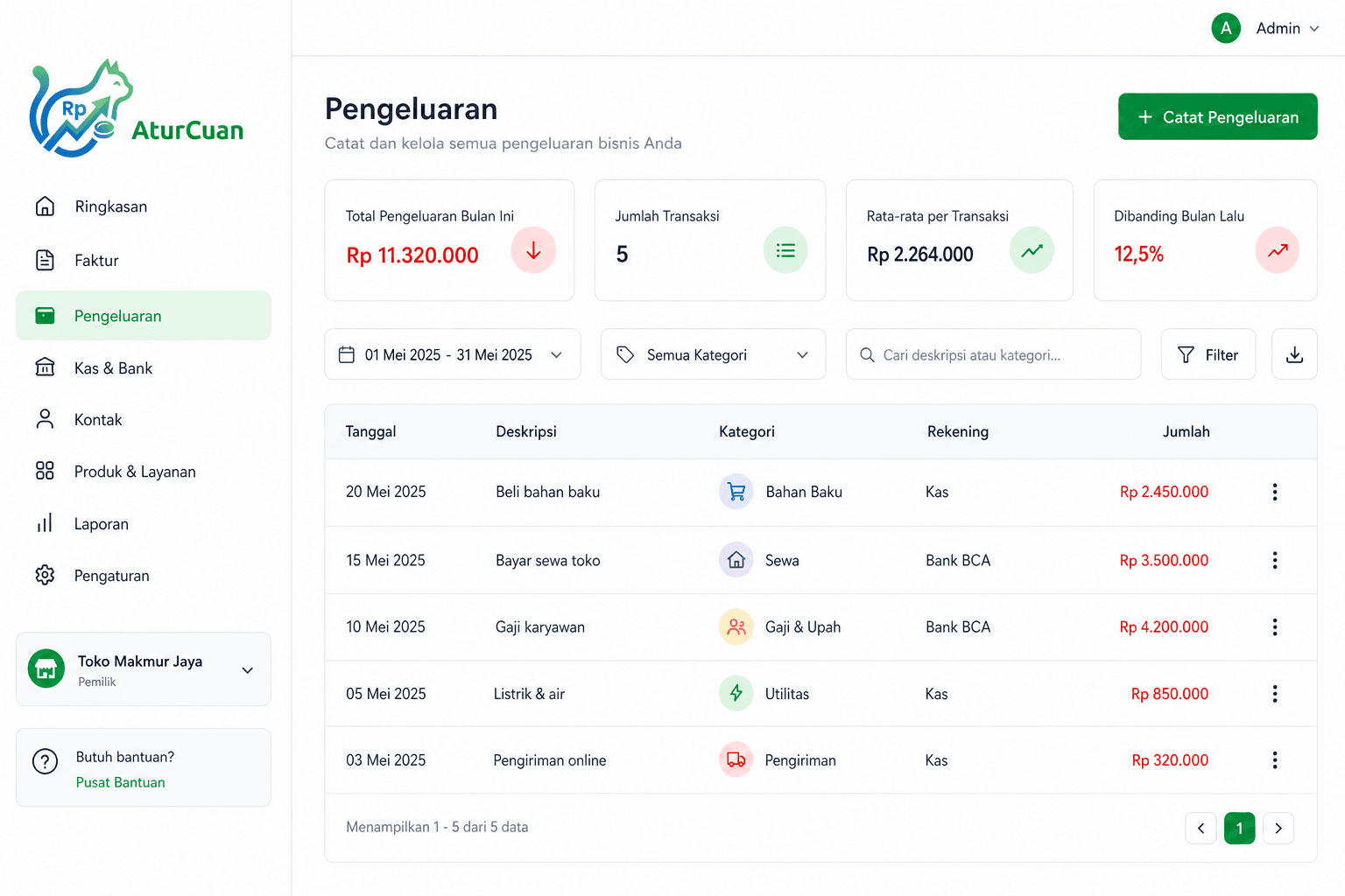 Screenshot transaksi AturCuan